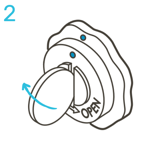 Fasten with coin until dots line up